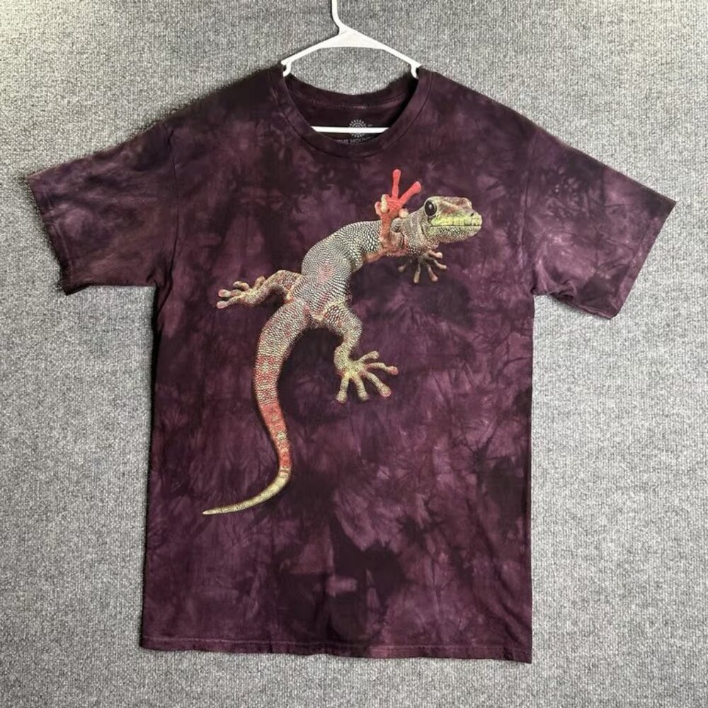 The Mountain T-shirt Gecko Peace Sign Tie Dye Adult Size Large Purple 3D